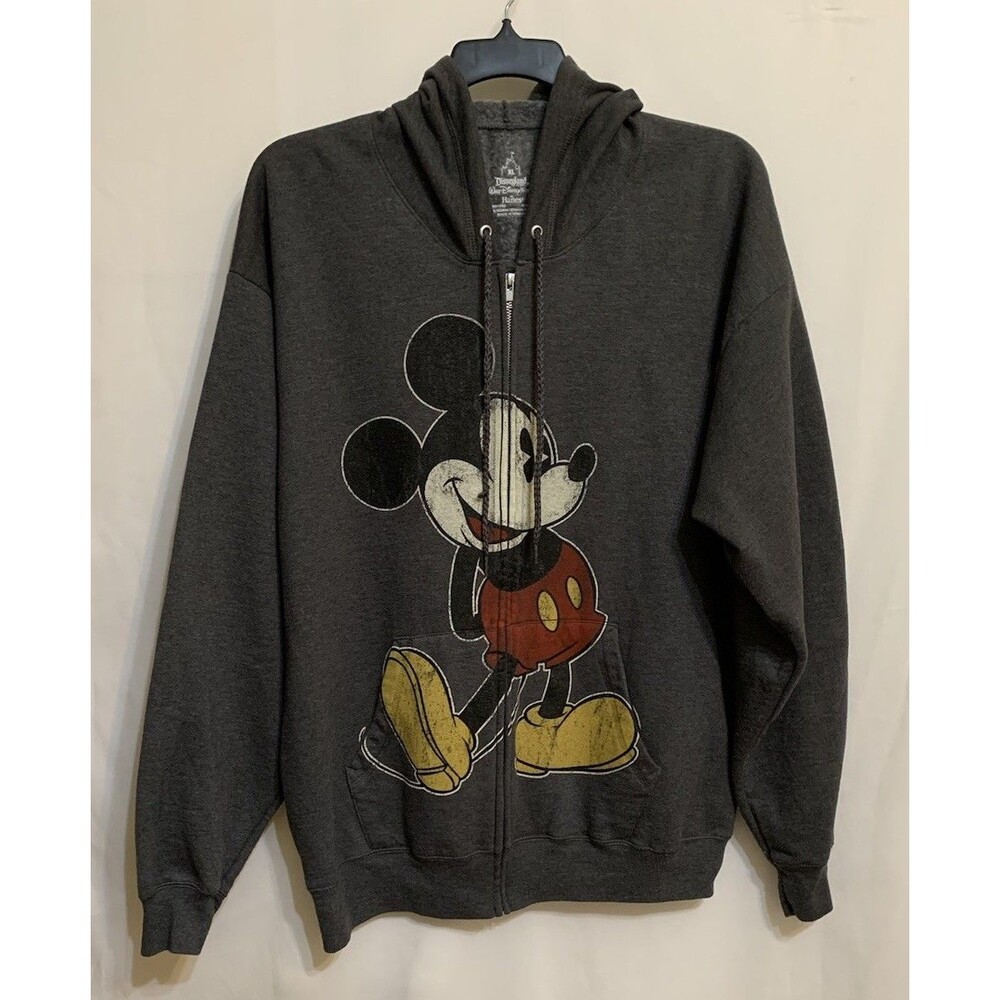 Disneyland Mickey Mouse Hoodie Mens Sz XL Gray Full Zip Walt Disney World Hanes